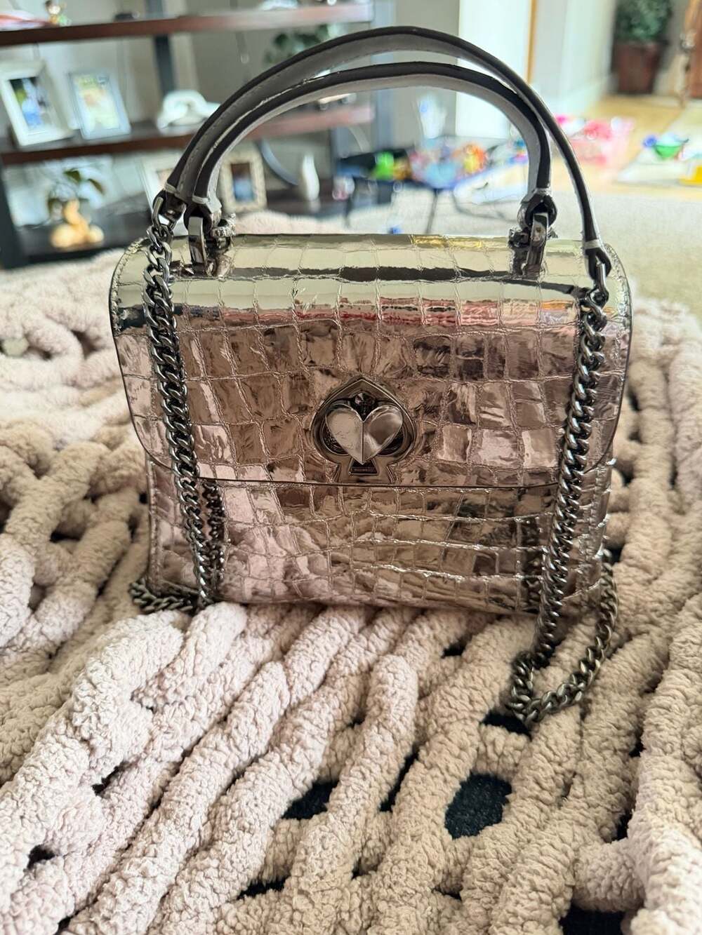 Kate Spade New York Romy Croc-Embossed Metallic Leather Mini Top-Handle Satchel